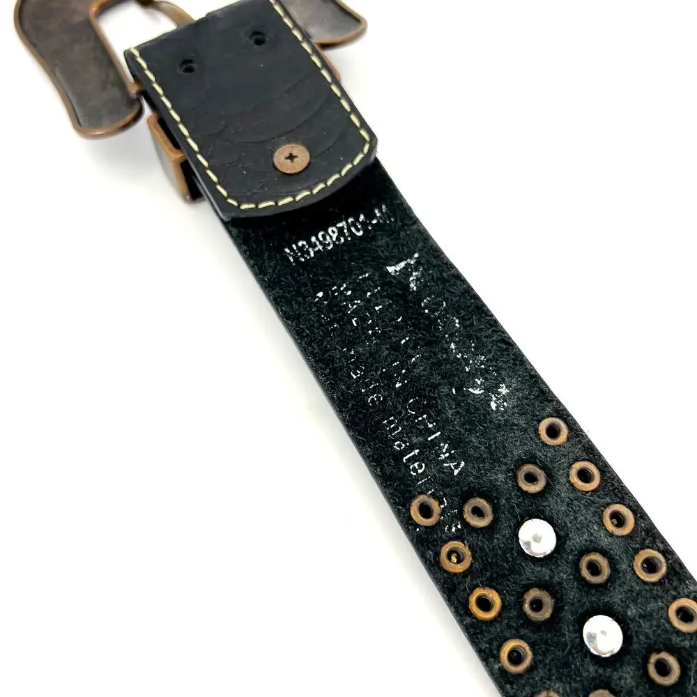 Western Studded Belt Large Buckle Turquoise Copper Studs Croc Embossed